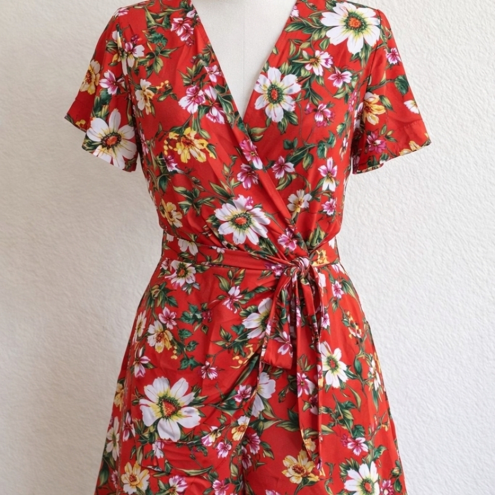 Floral Red Wrap Dress